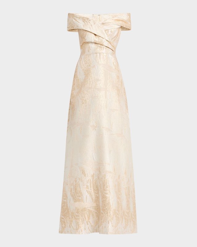 Off-Shoulder Metallic Jacquard Gown